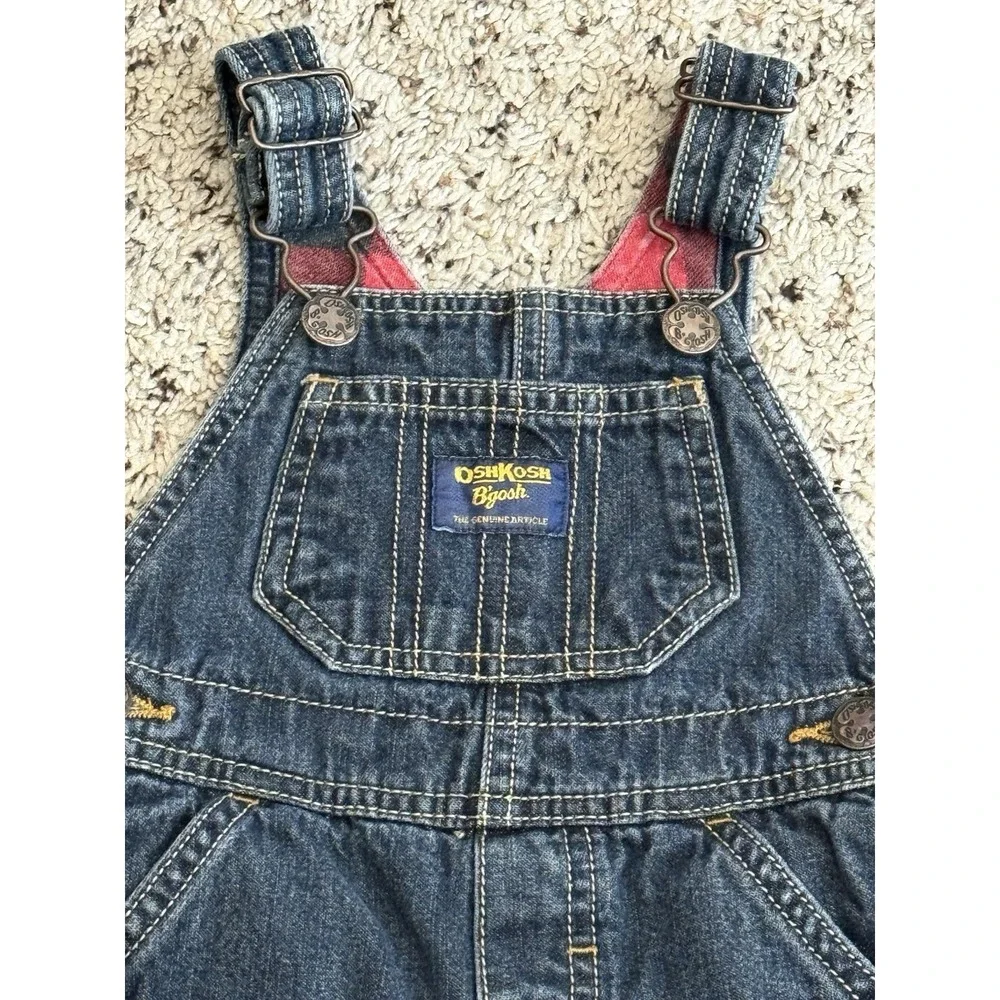 Oshkosh Denim Lined Red Plaid Overalls‎ Size 9 Months
